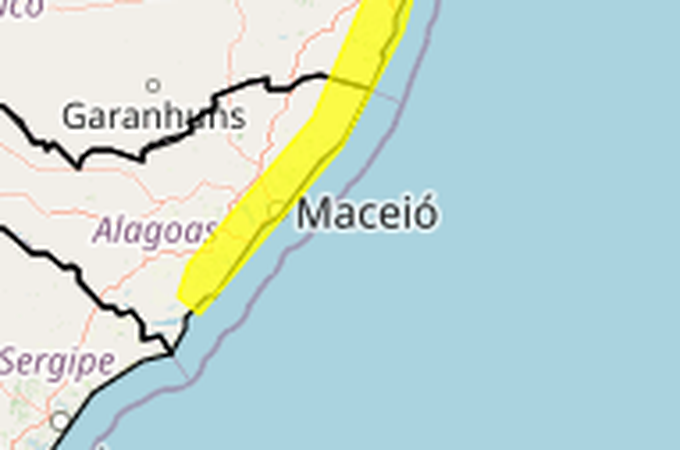 Alerta do Inmet prevê perigo potencial de acumulado de chuva para 25 cidades alagoanas