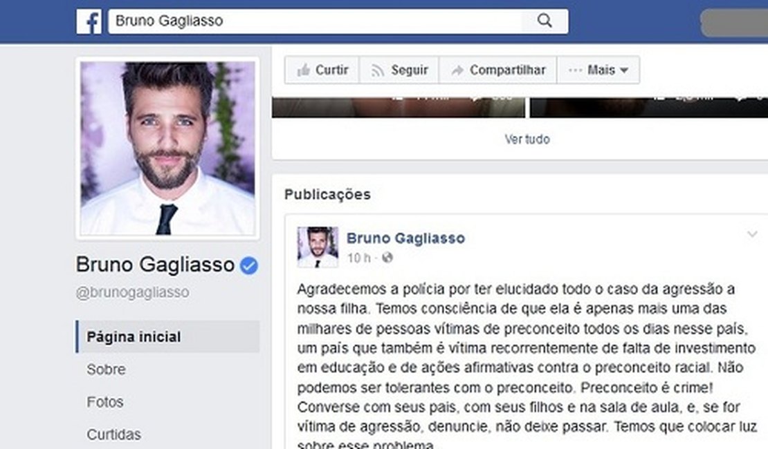 Bruno Gagliasso agradece à polícia por identificar suspeitos de ofender filha Titi