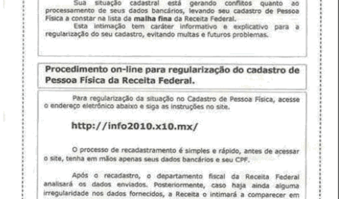 Receita Federal em Alagoas alerta para falsas correspondências