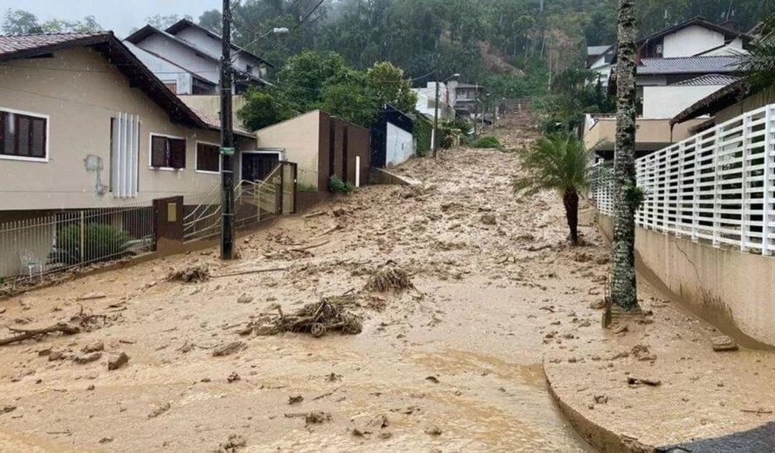Avalanche de lama toma conta de rua em Santa Catarina