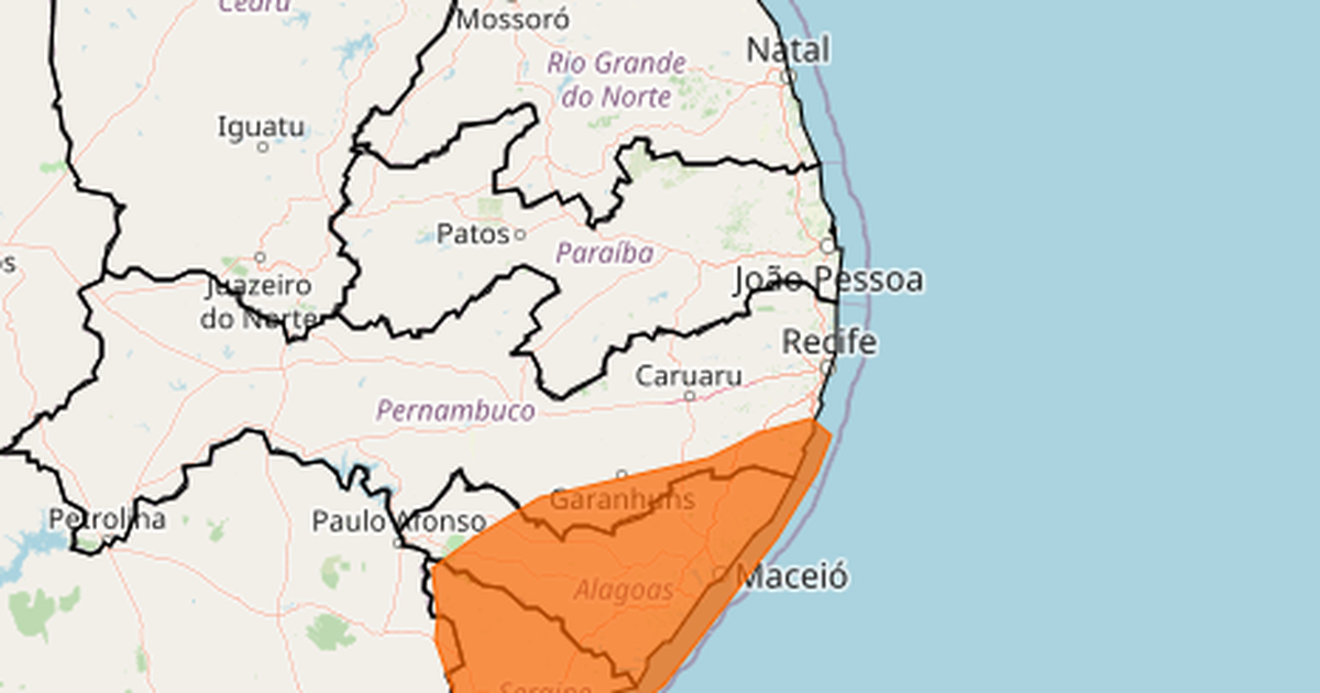 Chuvas fortes devem atingir quase todo o estado de Alagoas nas próximas