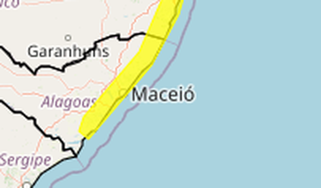 Alerta do Inmet prevê perigo potencial de acumulado de chuva para 25 cidades alagoanas