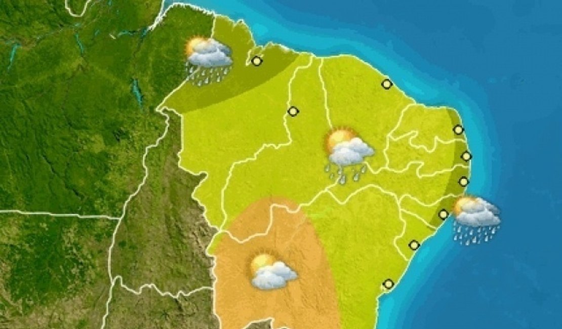Previsão aponta chuvas rápidas no fim de semana em três regiões de AL