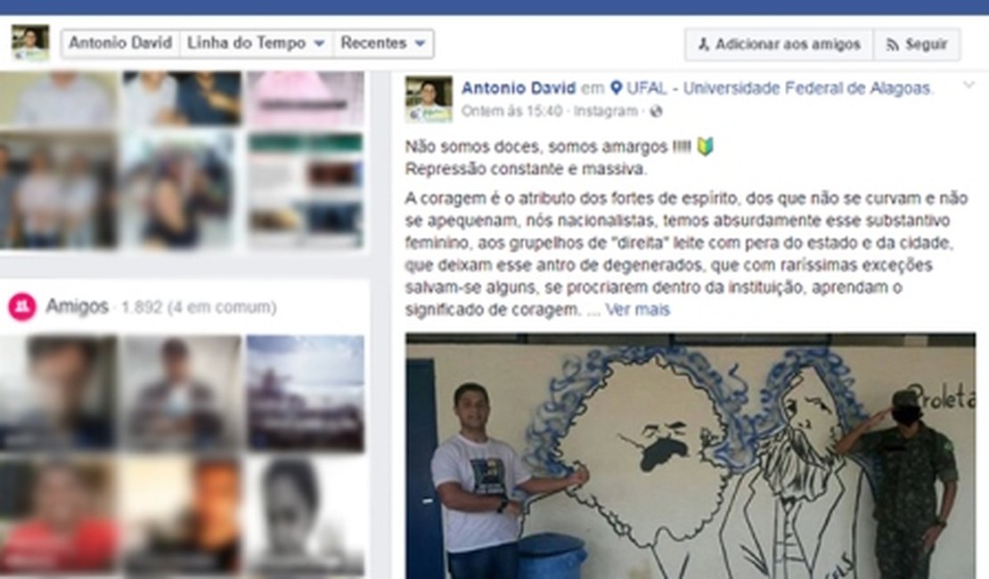 Aluno da Ufal rasga cartazes referentes ao socialismo com apoio de suposto militar do Exército