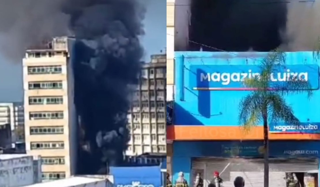 Incêndio de grandes proporções atinge loja do Magazine Luiza no calçadão da Rua do Comércio, em Maceió