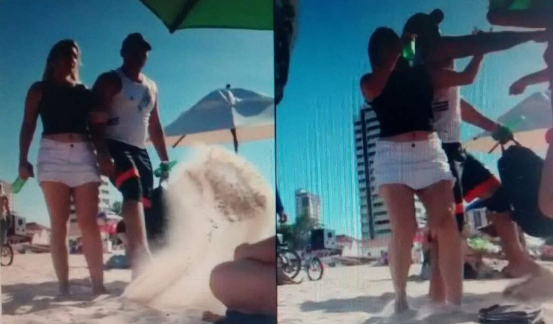 Vídeo: Casal faz gestos obscenos e causa confusão na Praia de Iracema, em Fortaleza