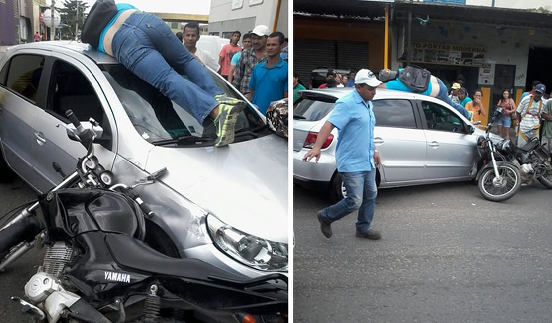 Motociclista é arremessado ao para-brisa de carro em acidente em Arapiraca