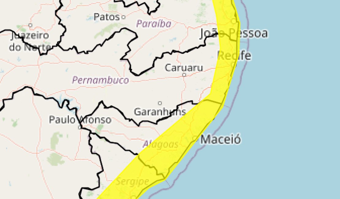 Alerta do INMET: Chuva intensa pode atingir o Agreste Alagoano entre esta terça (17) e quarta-feira (18)