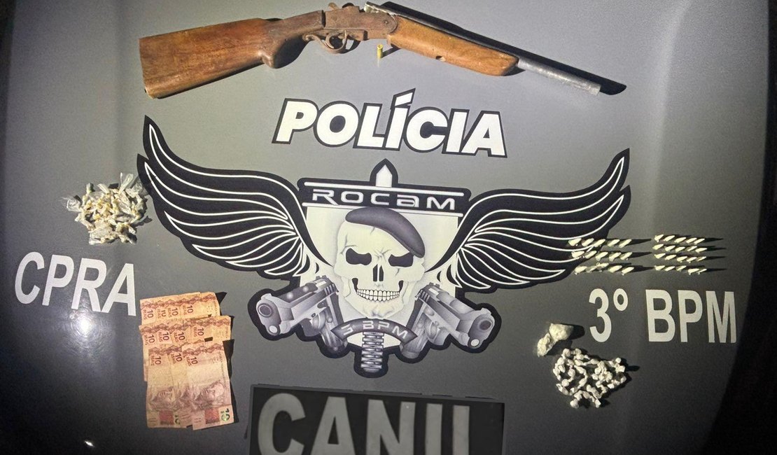 PM realiza prisão de homem e apreende espingarda e drogas em Arapiraca