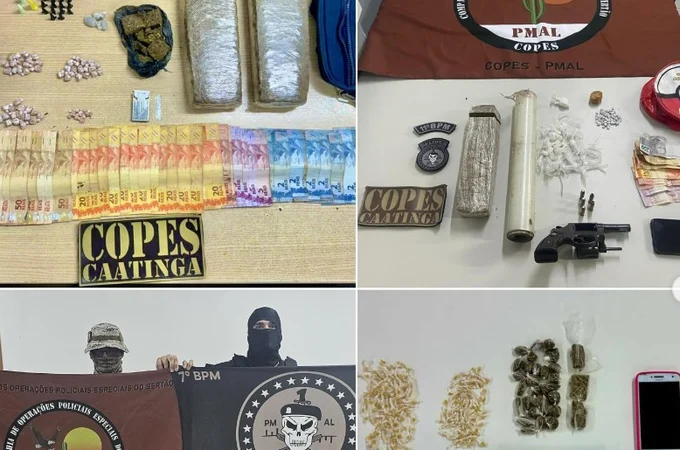 Operação da PM de Alagoas apreende drogas, arma e dinheiro, em quatro cidades do Sertão alagoano