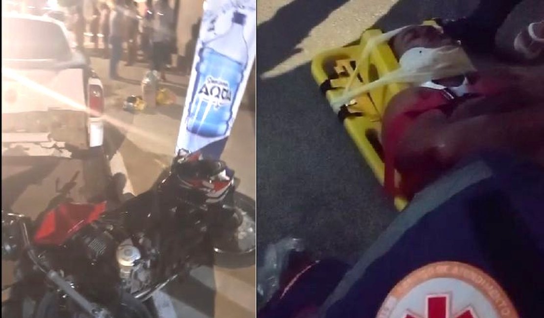 Motociclista fica ferido após perder controle da direção e bater em carro estacionado, em Arapiraca