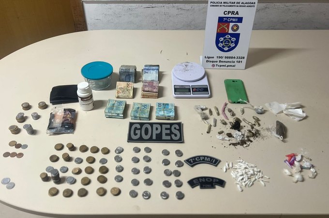 Operação em Campo Grande, AL, apreende drogas e mais de R$ 15 mil em espécie; homem foi preso em flagrante