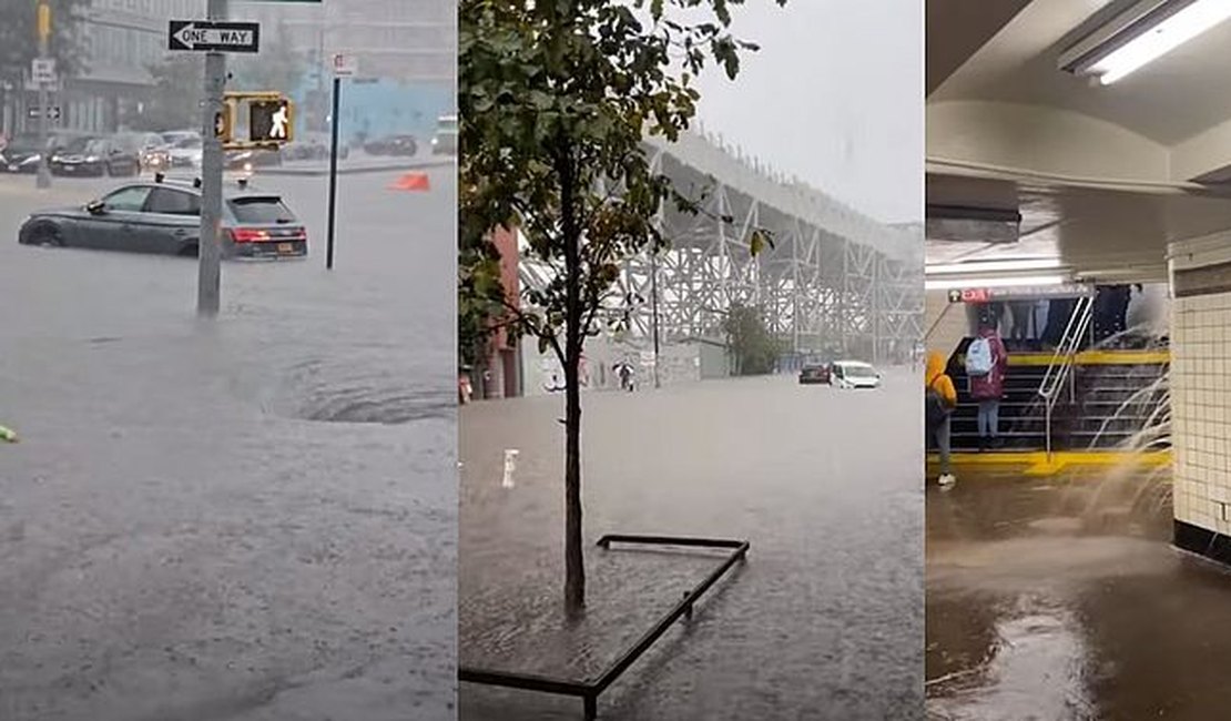 Chuva intensa inunda ruas de Nova York e deixa cidade em estado de emergência