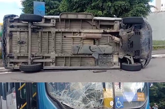 Ambulância capota após colisão com ônibus e gestante é socorrida na Fernandes Lima, em Maceió
