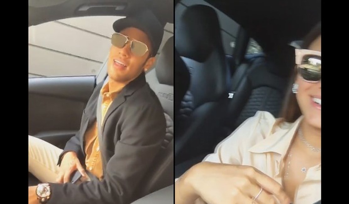 Neymar canta e faz passinho durante passeio com Bruna Marquezine