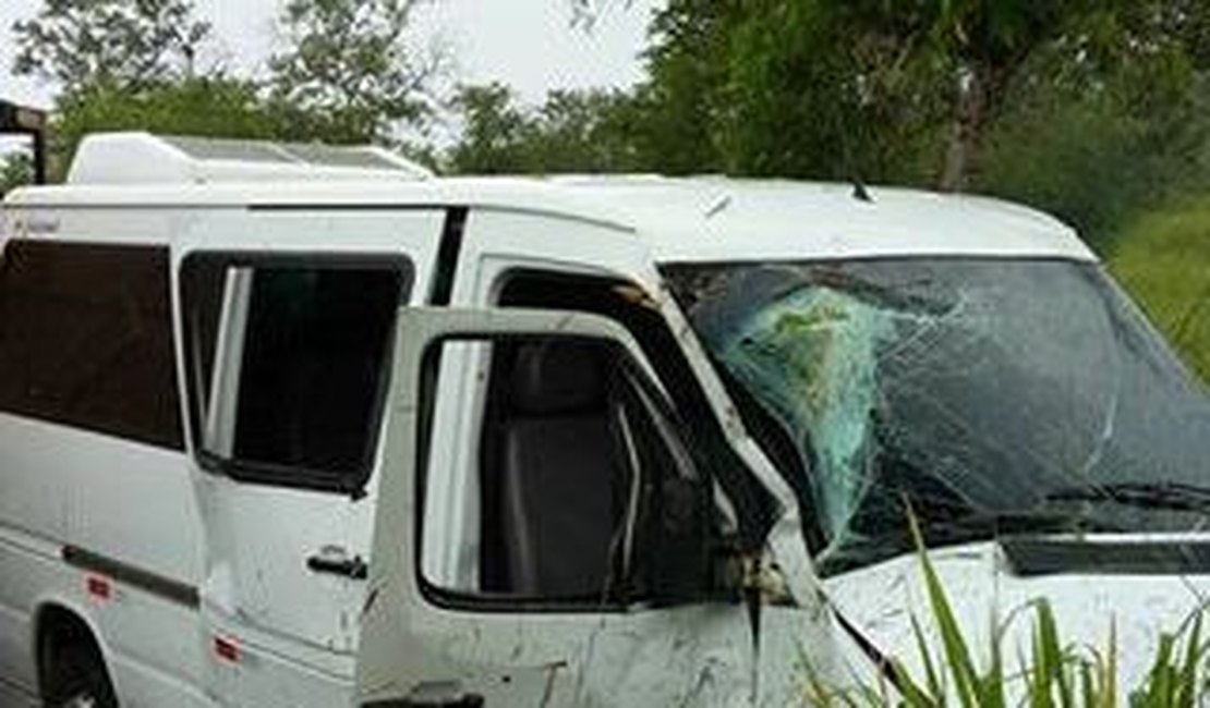 Transporte com estudantes sai da pista e motorista fica ferida, em Boca da Mata
