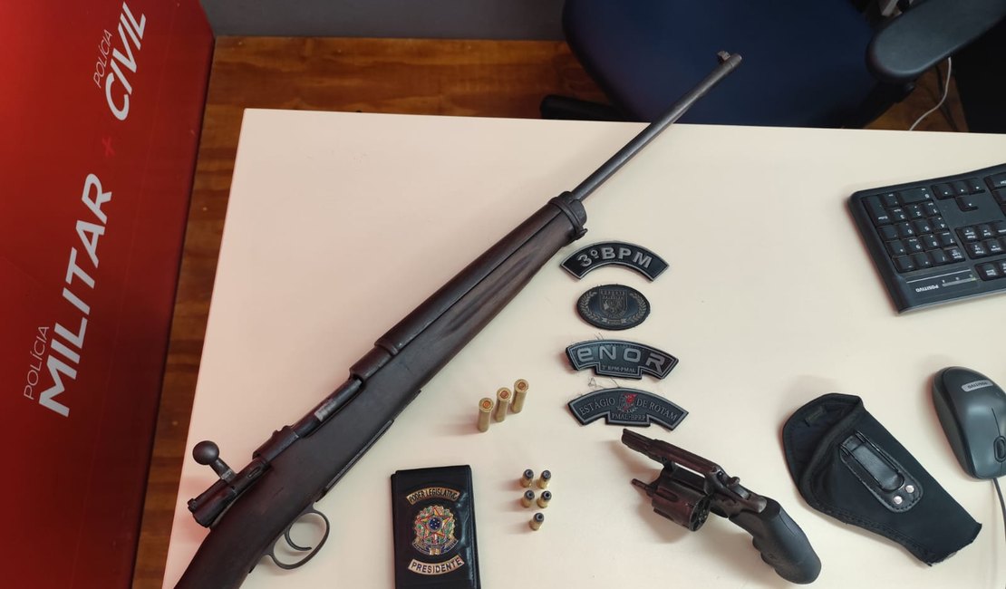 PM prende dois homens e realiza apreensão de armas de fogo que estavam em carro, em Craíbas