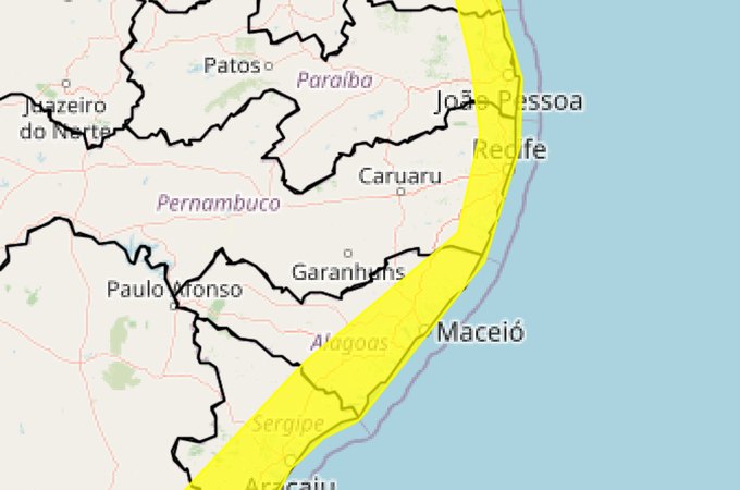 Alerta do INMET: Chuva intensa pode atingir o Agreste Alagoano entre esta terça (17) e quarta-feira (18)