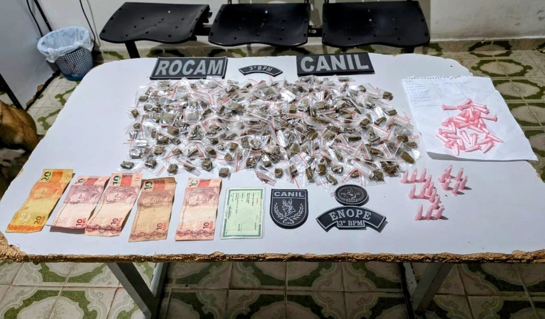 Guarnição do Canil apreende drogas em residência após denúncia, em Arapiraca