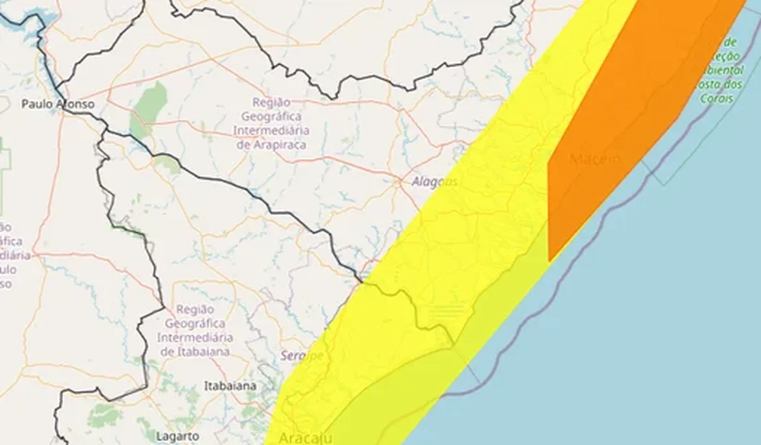 Alagoas tem dois alertas de chuva emitidos pelo Inmet; Maceió está entre os municípios em risco