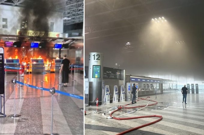 Homem ateia fogo em balcão de check-in no aeroporto e causa pânico entre passageiros