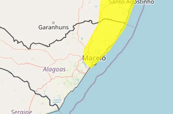 Alerta do Inmet prevê perigo potencial de acumulado de chuva em diversas cidades alagoanas