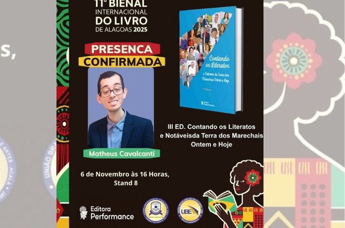 Escritor Alagoano Matheus Cavalcanti Lança Obras dedicadas ao Patrimonio Cultural e a Memória alagoana na 11º Bienal