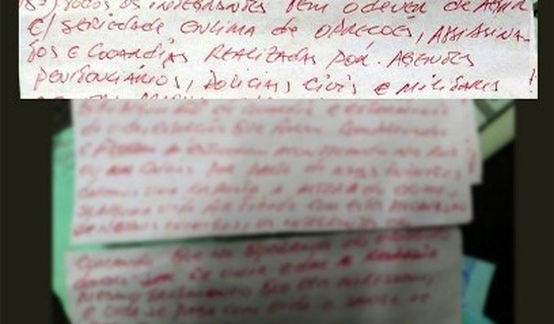 Agentes acham cartas com ameaças e exigências de presos em Alagoas