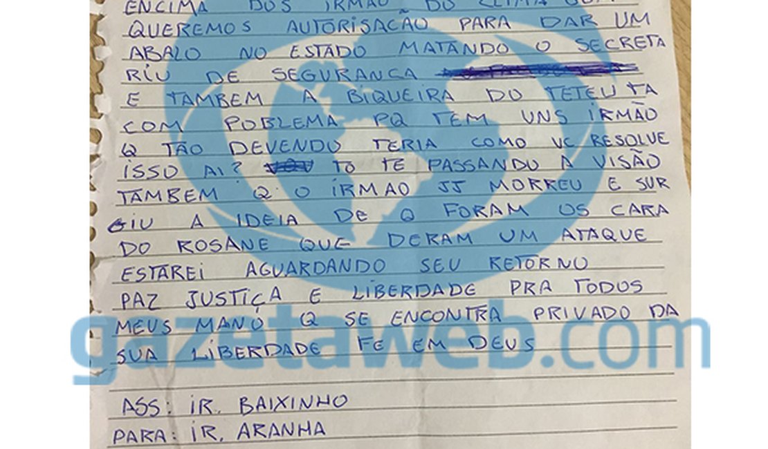 Confira as cartas apreendidas pela polícia com ameaças à Segurança Pública de AL