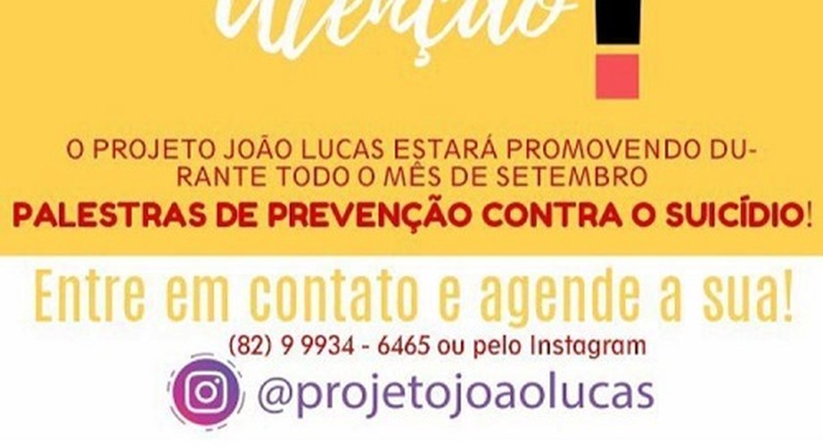 Projeto João Lucas abre agenda de palestras sobre o Setembro Amarelo
