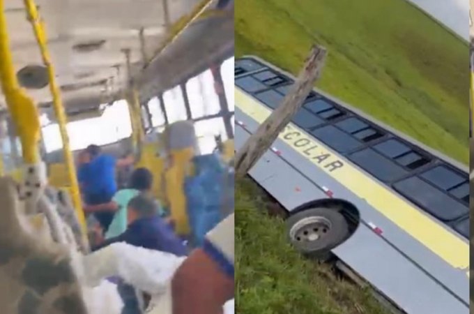 Ônibus escolar da Prefeitura de Atalaia tomba com alunos a bordo
