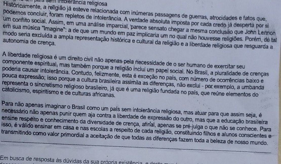 Ministério Público Federal do Ceará pede suspensão de redação do Enem