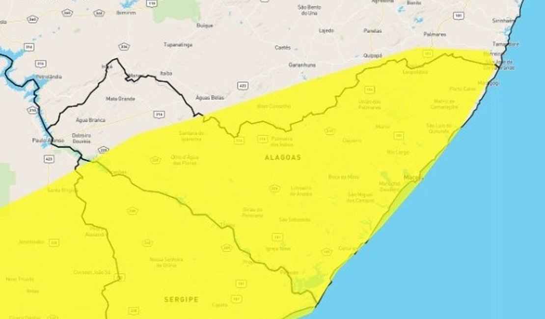 Inmet emite alerta de perigo de chuvas intensas para 97 municípios de Alagoas