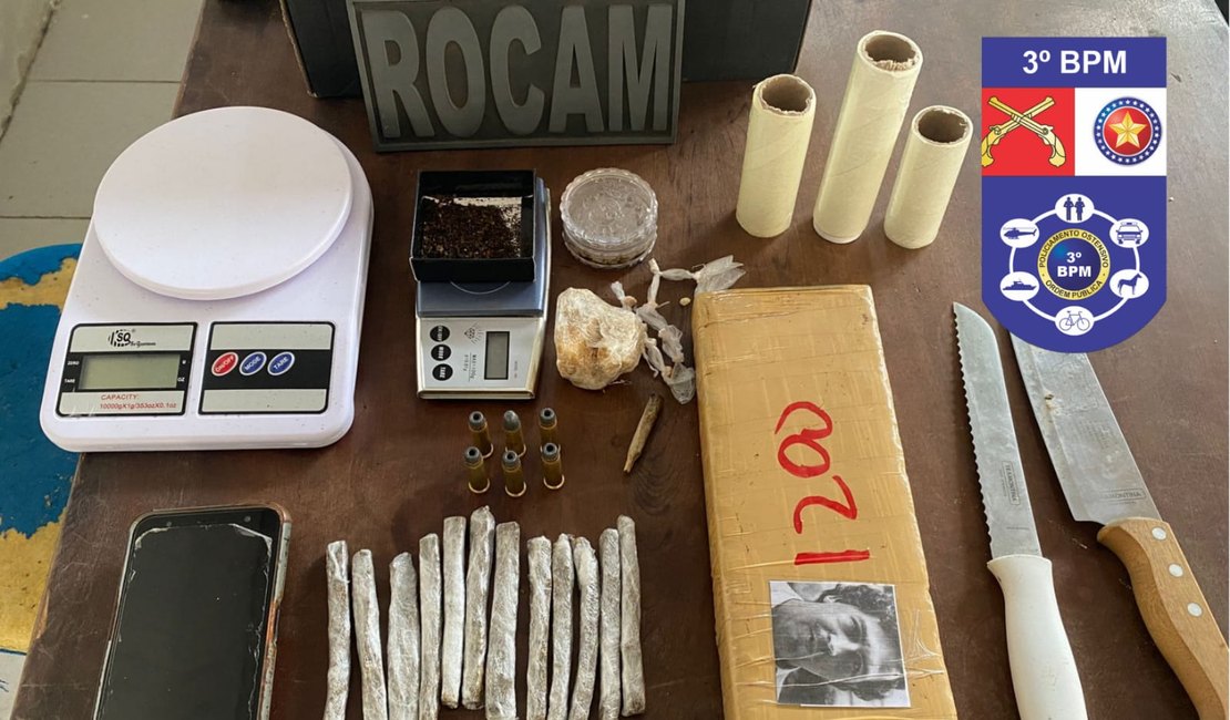 Mulher é presa ao ser flagrada com drogas, munições e faca em Arapiraca