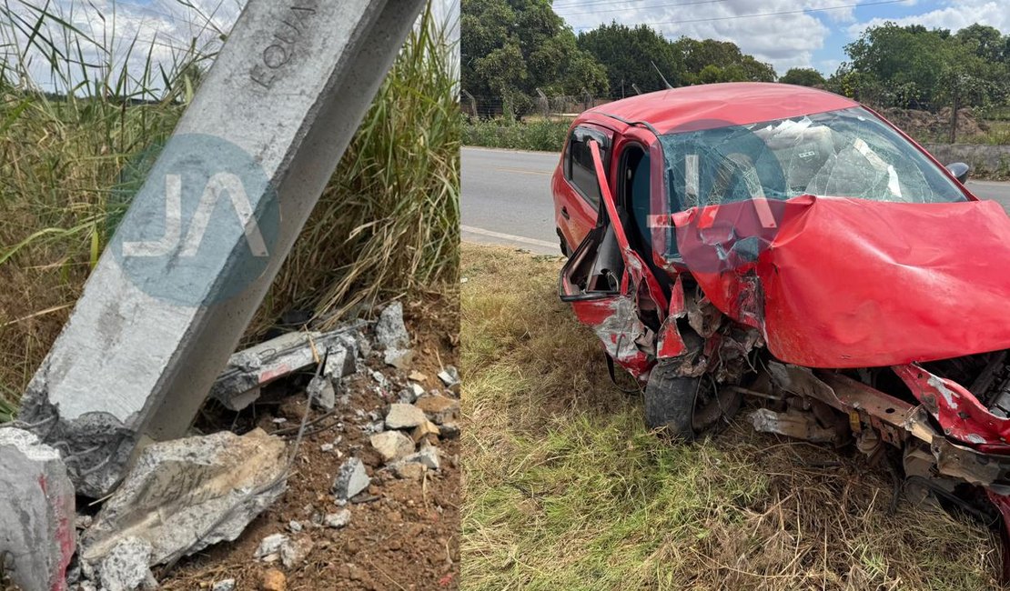 Motorista perde controle de veículo e colide contra poste de energia elétrica em Arapiraca