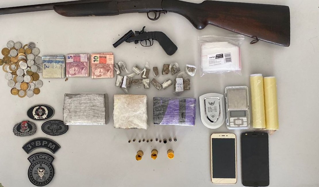 Ação policial prende homem por tráfico de drogas e porte ilegal de arma de fogo, em Arapiraca