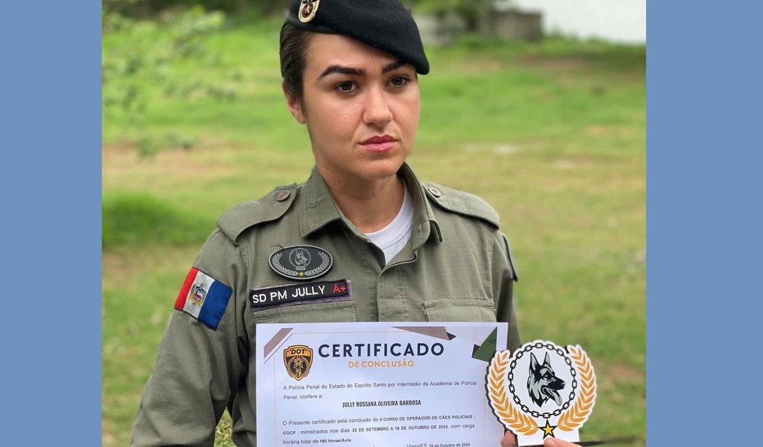 Militar do 3º BPM de Arapiraca conquista primeiro lugar em curso com cães no Espírito Santo