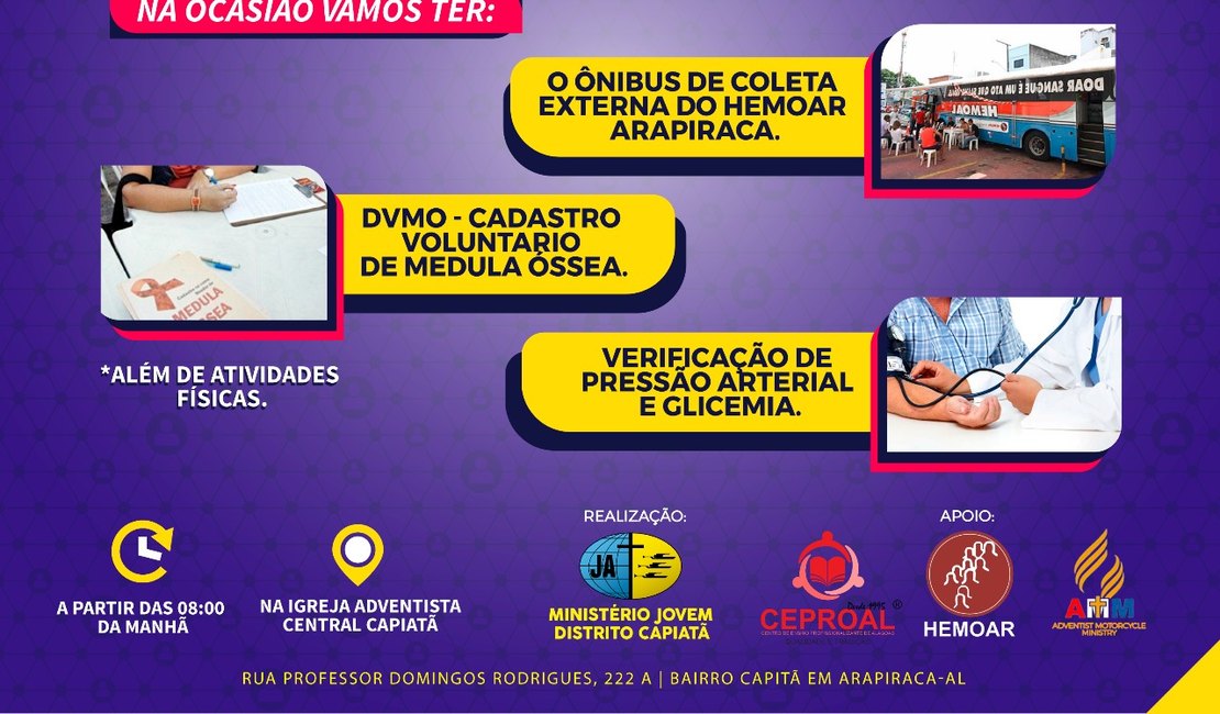 Igreja realiza ação social para cadastro de doadores de medula óssea e arrecada alimentos