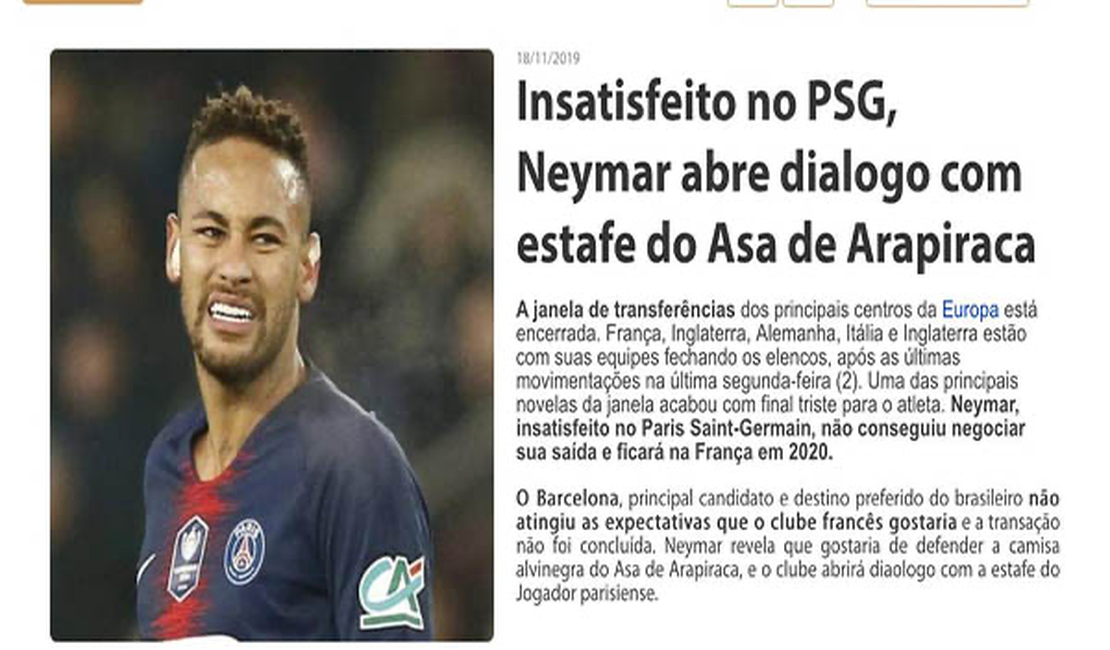 Suposto hacker invade site do Asa e posta matéria que Neymar estaria sendo sondado pelo clube
