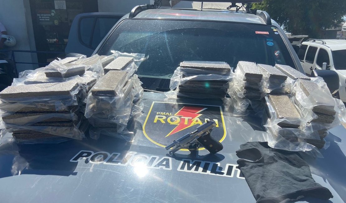 Homem é preso ao ser flagrado com 42 kg de maconha e pistola, em Maceió