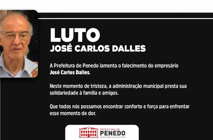 Prefeito Ronaldo Lopes decreta luto em homenagem à memória do empresário José Carlos Dalles