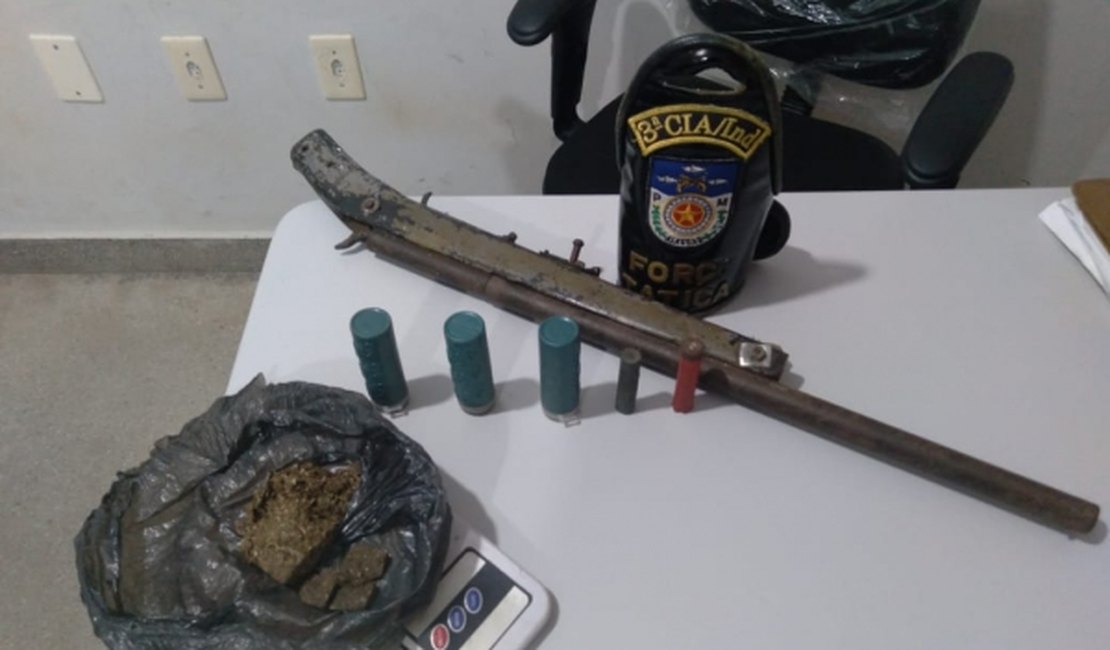 PM captura foragido da justiça e apreende drogas e arma, na Barra de Santo Antônio