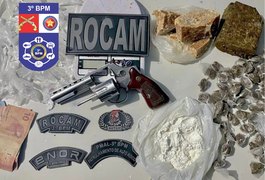 Homem é preso ao ser flagrado com drogas, arma e munições em Arapiraca