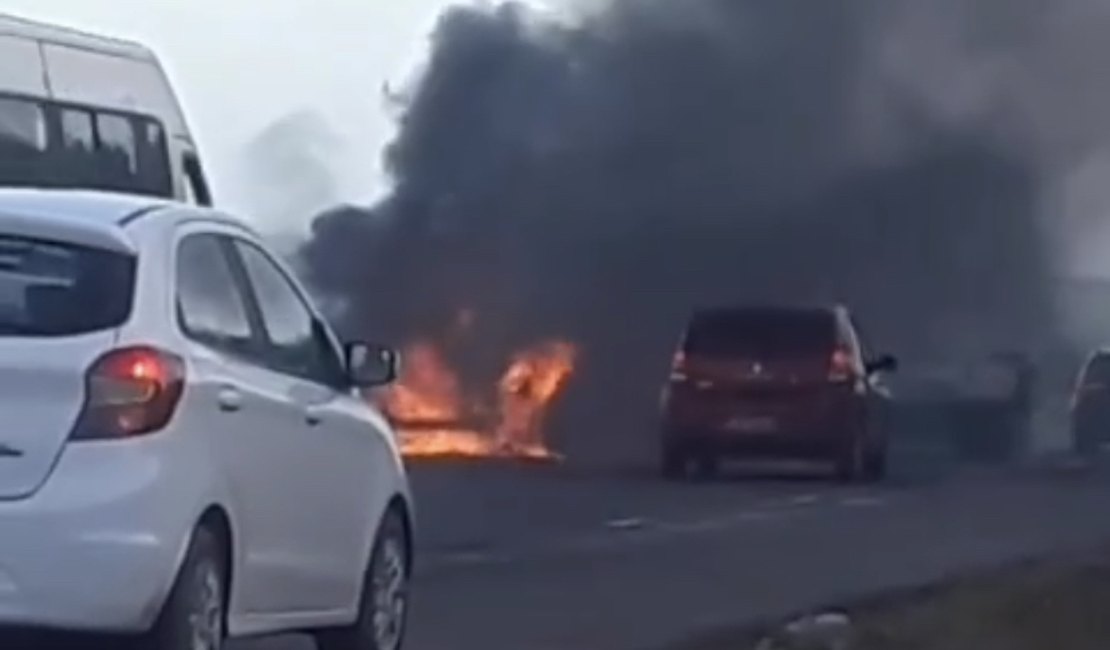 Veículo pega fogo em rodovia alagoana e assusta motoristas