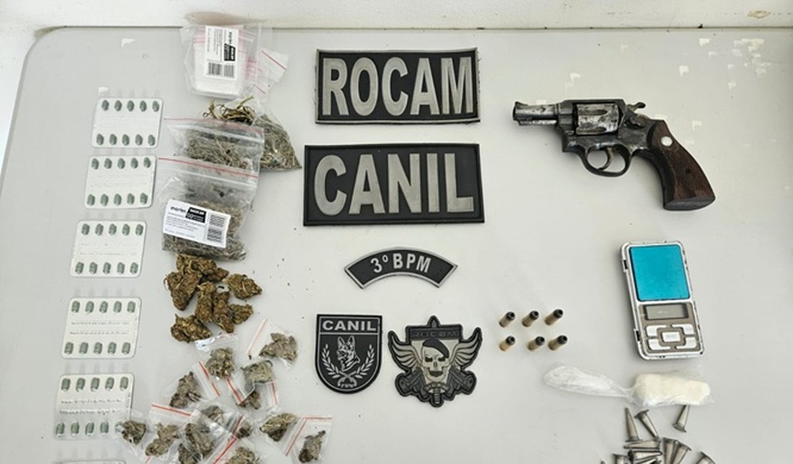 Policiais militares prendem homem e realizam apreensão de drogas e revólver no Brisa do Lago