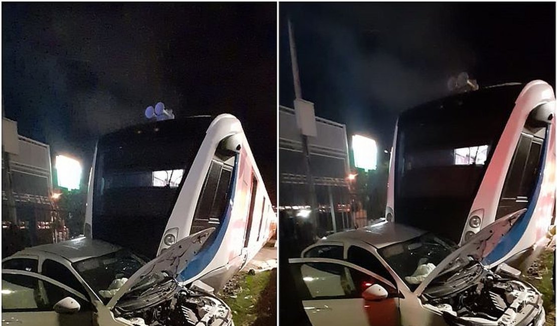 Idoso tem carro arrastado por VLT ao tentar atravessar trilhos em Maceió