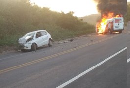 Veículo pega fogo após colisão em trecho da BR-104, em Alagoas