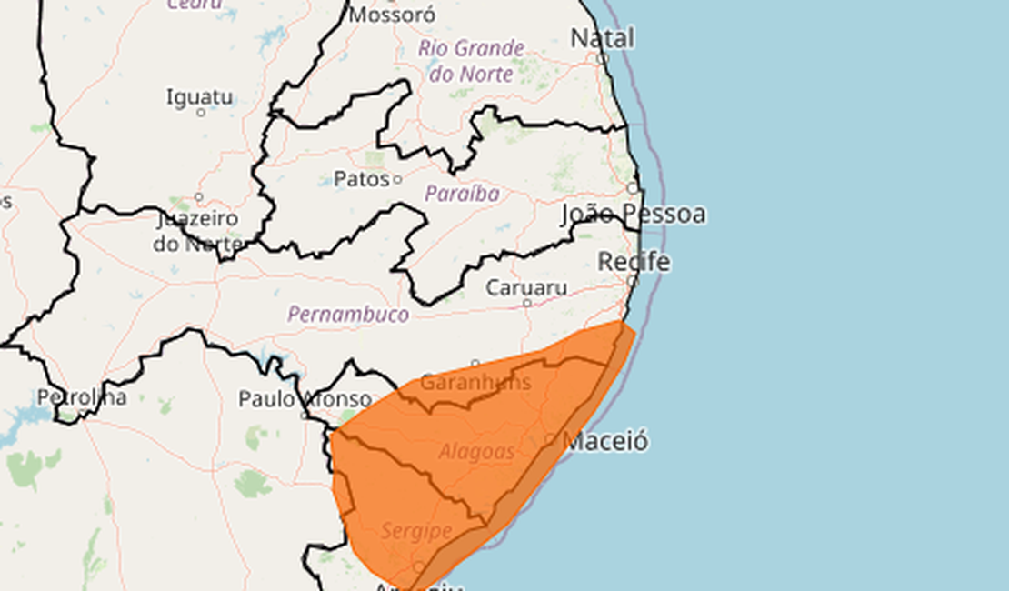 Chuvas fortes devem atingir quase todo o estado de Alagoas nas próximas horas, alerta Inmet