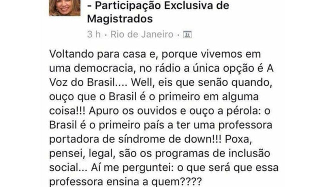 Professora com Down rebate crítica de desembargadora que publicou fake news