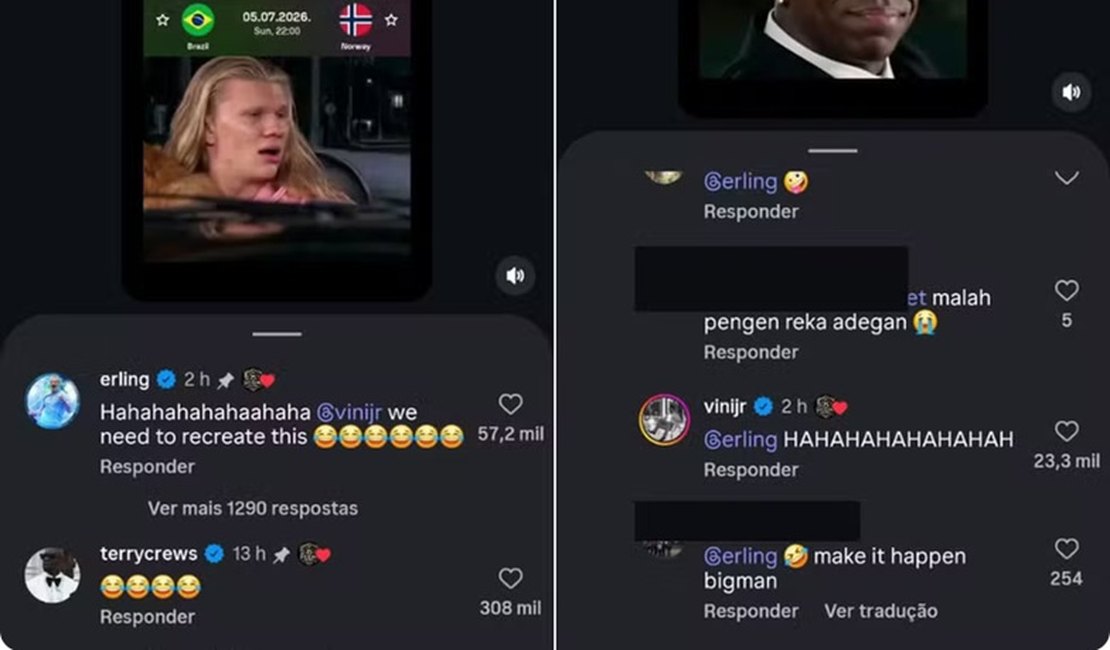 Haaland brinca com Vini Jr. sobre meme que usa música do filme As Branquelas: 'Precisamos recriar isso'